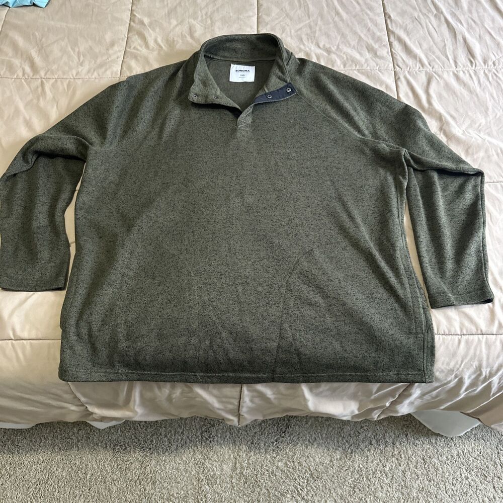 Sonoma 3XB Men Knit Green1/4 Button Up Snap Pull Over Sweater Golf